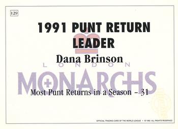 1992 Ultimate WLAF #129 Dana Brinson Back
