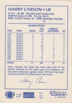 1988 Kenner Starting Lineup Cards #3599115040 Harry Carson Back