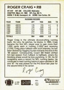1988 Kenner Starting Lineup Cards #3599125020 Roger Craig Back