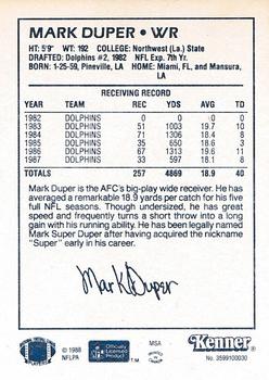 1988 Kenner Starting Lineup Cards #3599100030 Mark Duper Back