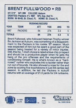 1988 Kenner Starting Lineup Cards #3599120030 Brent Fullwood Back