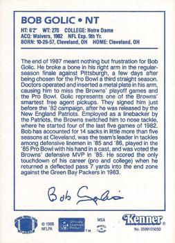 1988 Kenner Starting Lineup Cards #3599105050 Bob Golic Back