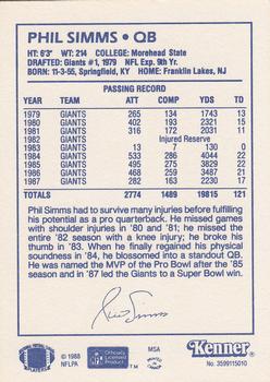 1988 Kenner Starting Lineup Cards #3599115010 Phil Simms Back