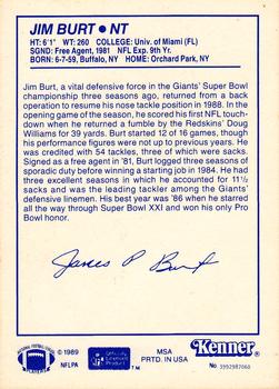 1989 Kenner Starting Lineup Cards #3992987060 Jim Burt Back