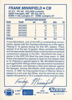 1989 Kenner Starting Lineup Cards #3992977050 Frank Minnifield Back