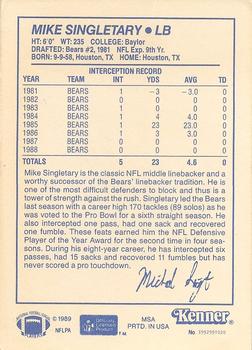 1989 Kenner Starting Lineup Cards #3992991020 Mike Singletary Back