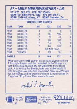 1990 Kenner Starting Lineup Cards #4852017031 Mike Merriweather Back