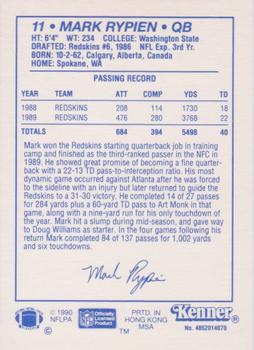 1990 Kenner Starting Lineup Cards #4852014070 Mark Rypien Back