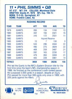 1990 Kenner Starting Lineup Cards #4852013020 Phil Simms Back