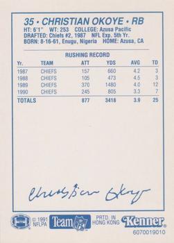 1991 Kenner Starting Lineup Cards #6070019010 Christian Okoye Back
