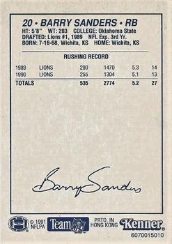 1991 Kenner Starting Lineup Cards #6070015010 Barry Sanders Back