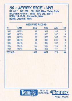 1992 Kenner Starting Lineup Cards #6744103000 Jerry Rice Back