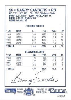 1993 Kenner Starting Lineup Cards #502951 Barry Sanders Back