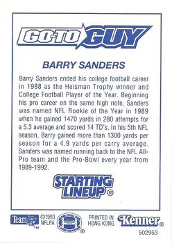 1993 Kenner Starting Lineup Cards #502953 Barry Sanders Back
