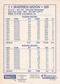 1995 Kenner Starting Lineup Cards #517227 Warren Moon Back