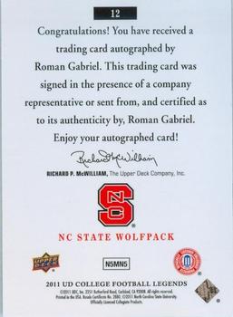 2011 Upper Deck College Football Legends - Autographs #12 Roman Gabriel Back