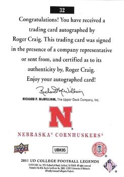 2011 Upper Deck College Football Legends - Autographs #32 Roger Craig Back