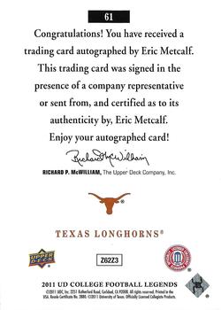 2011 Upper Deck College Football Legends - Autographs #61 Eric Metcalf Back