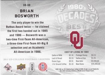 2011 Upper Deck College Football Legends - Decades Best #DB-BB Brian Bosworth Back