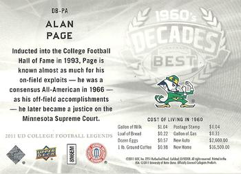 2011 Upper Deck College Football Legends - Decades Best #DB-PA Alan Page Back