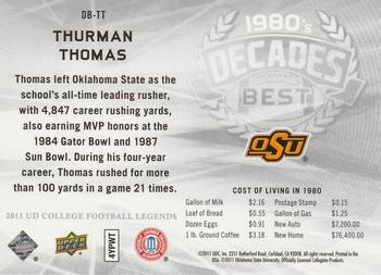 2011 Upper Deck College Football Legends - Decades Best #DB-TT Thurman Thomas Back