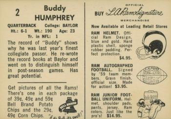 1959 Bell Brand Los Angeles Rams #2 Buddy Humphrey Back