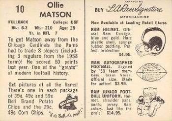 1959 Bell Brand Los Angeles Rams #10 Ollie Matson Back