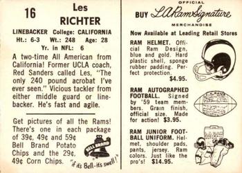 1959 Bell Brand Los Angeles Rams #16 Les Richter Back