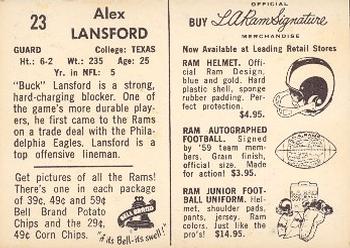 1959 Bell Brand Los Angeles Rams #23 Buck Lansford Back