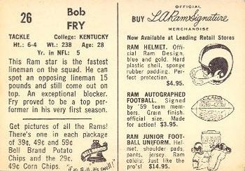 1959 Bell Brand Los Angeles Rams #26 Bob Fry Back