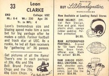 1959 Bell Brand Los Angeles Rams #33 Leon Clarke Back