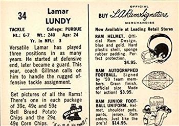 1959 Bell Brand Los Angeles Rams #34 Lamar Lundy Back
