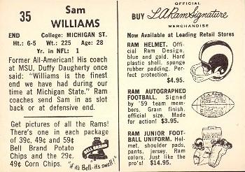 1959 Bell Brand Los Angeles Rams #35 Sam Williams Back