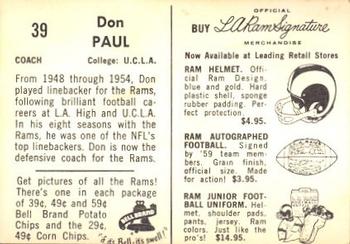 1959 Bell Brand Los Angeles Rams #39 Don Paul Back