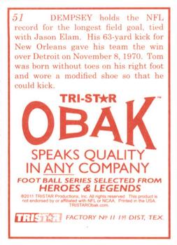 2011 TriStar Obak #51 Tom Dempsey Back
