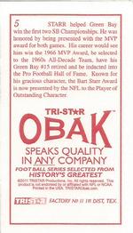 2011 TriStar Obak - T212 Mini #5 Bart Starr Back