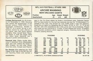 1980 Stop-N-Go #32 Archie Manning Back