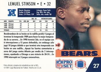 1991 Pro Set Spanish #27 Lemuel Stinson Back