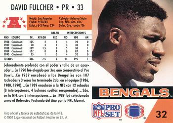 1991 Pro Set Spanish #32 David Fulcher Back
