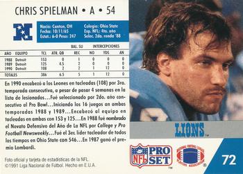 1991 Pro Set Spanish #72 Chris Spielman Back