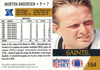 1991 Pro Set Spanish #154 Morten Andersen Back