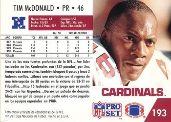1991 Pro Set Spanish #193 Tim McDonald Back