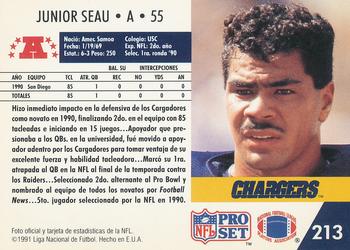 1991 Pro Set Spanish #213 Junior Seau Back