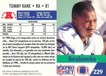 1991 Pro Set Spanish #229 Tommy Kane Back