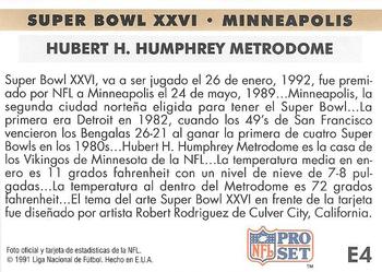 1991 Pro Set Spanish #E4 Super Bowl XXVI Logo Back