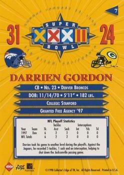 1998 Collector's Edge Super Bowl XXXII #7 Darrien Gordon Back