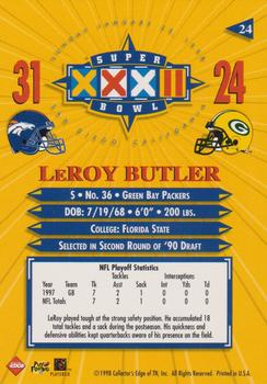 1998 Collector's Edge Super Bowl XXXII #24 LeRoy Butler Back