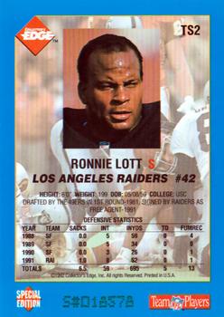 1992 Collector's Edge - Promos #TS2 Ronnie Lott Back