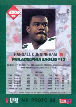 1992 Collector's Edge - Prototypes #2 Randall Cunningham Back