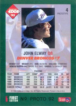 1992 Collector's Edge - Prototypes #4 John Elway Back
